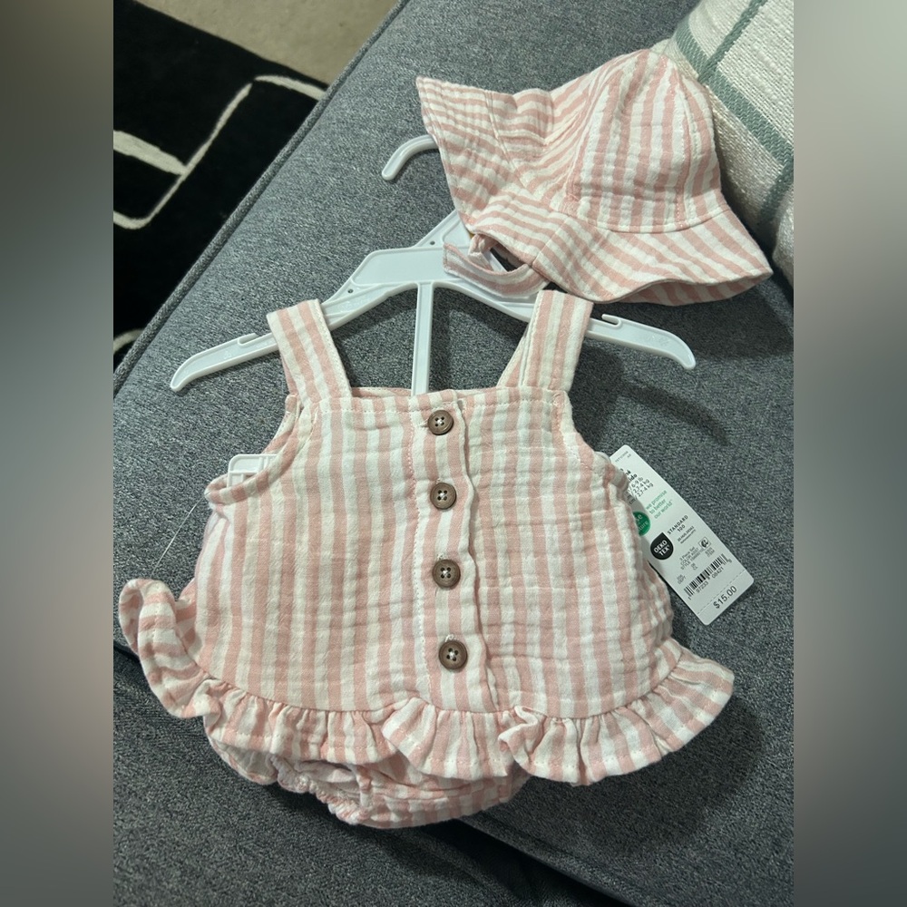 White and Pink Striped Baby Outfit
